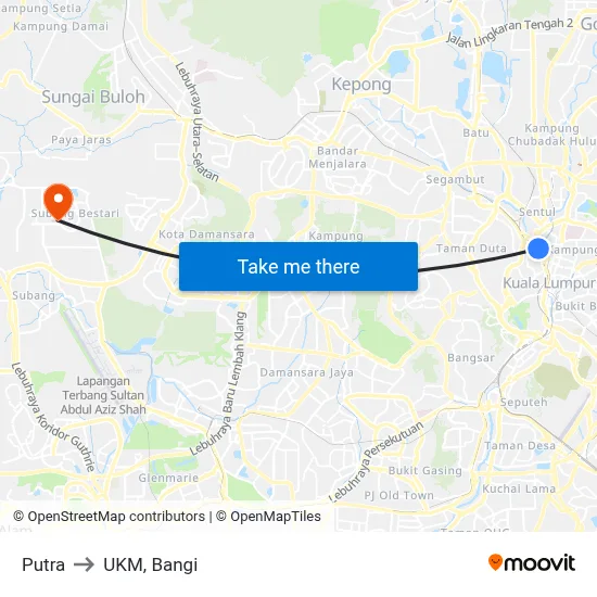 Putra to UKM, Bangi map