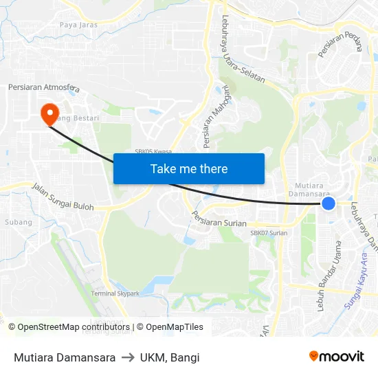 Mutiara Damansara to UKM, Bangi map