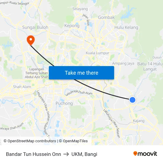 Bandar Tun Hussein Onn to UKM, Bangi map