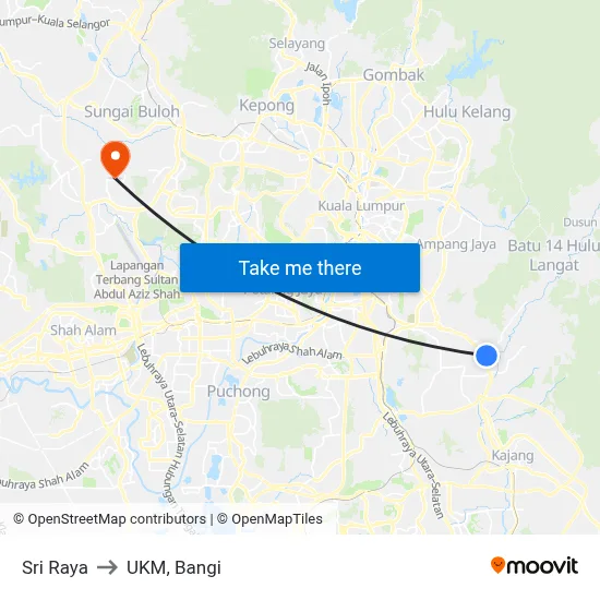 Sri Raya to UKM, Bangi map