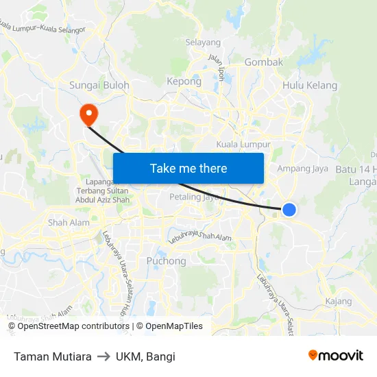 Taman Mutiara to UKM, Bangi map
