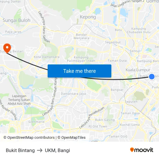 Bukit Bintang to UKM, Bangi map