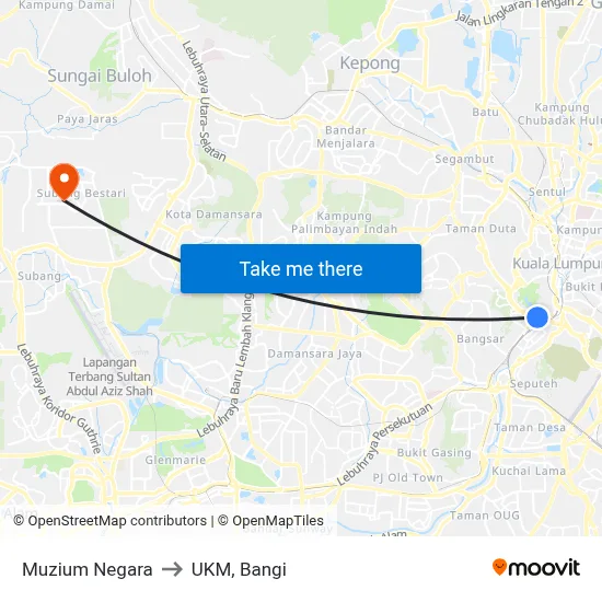 Muzium Negara to UKM, Bangi map