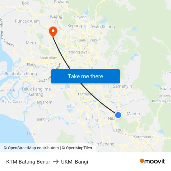 KTM Batang Benar to UKM, Bangi map