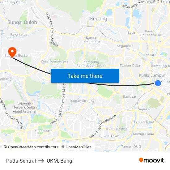 Pudu Sentral to UKM, Bangi map