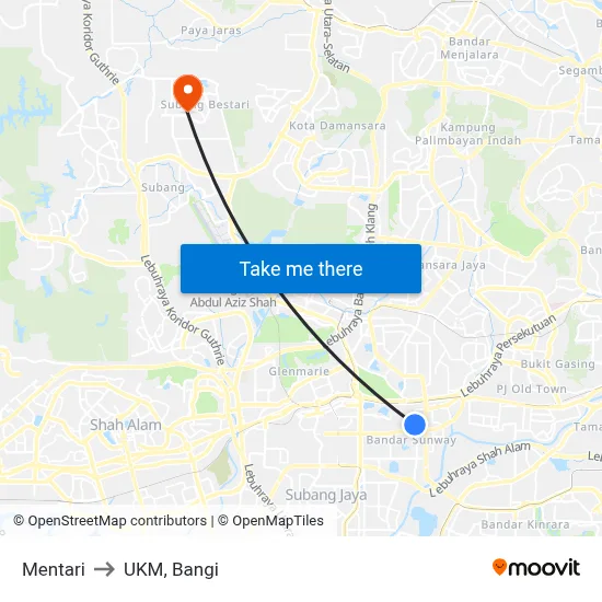 Mentari to UKM, Bangi map