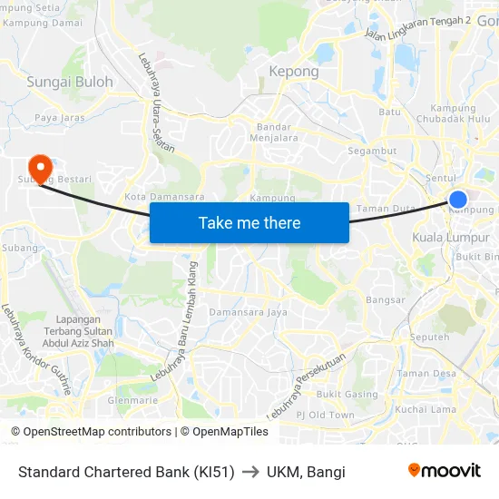 Standard Chartered Bank (Kl51) to UKM, Bangi map