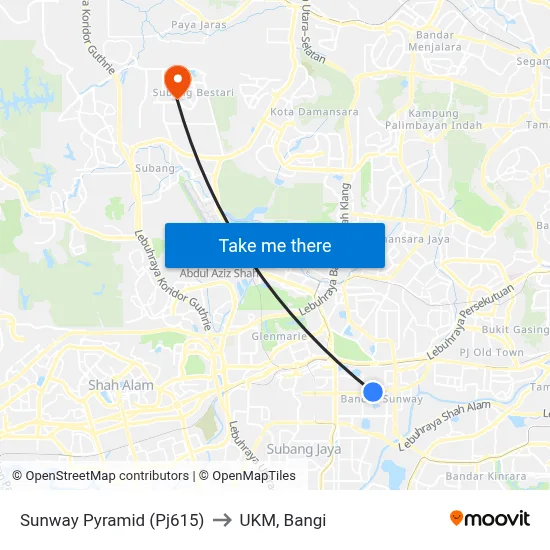 Sunway Pyramid (Pj615) to UKM, Bangi map