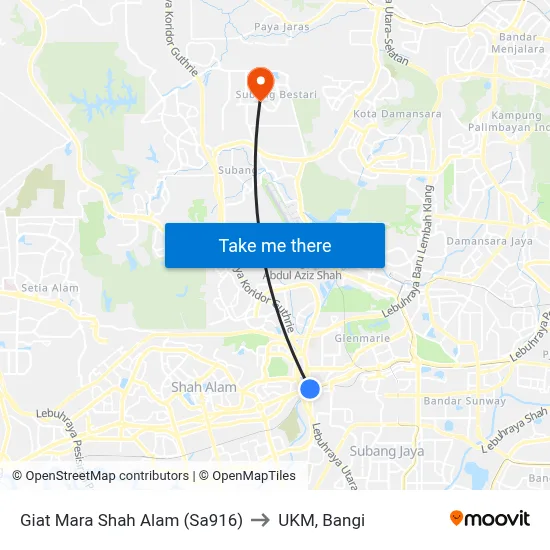 Giat Mara Shah Alam (Sa916) to UKM, Bangi map