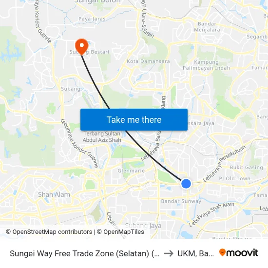 Sungei Way Free Trade Zone (Selatan) (Pj744) to UKM, Bangi map