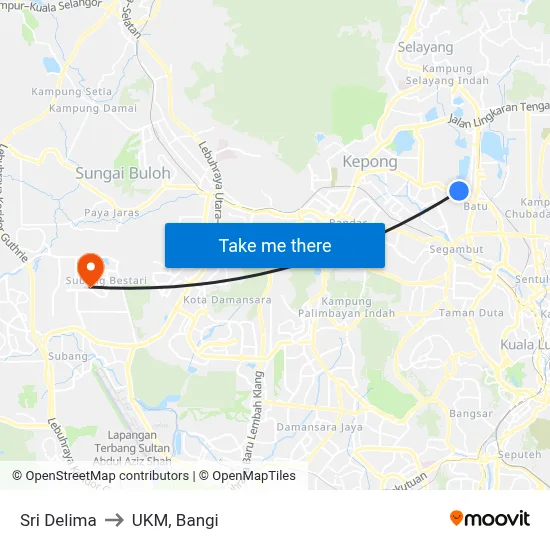 Sri Delima to UKM, Bangi map
