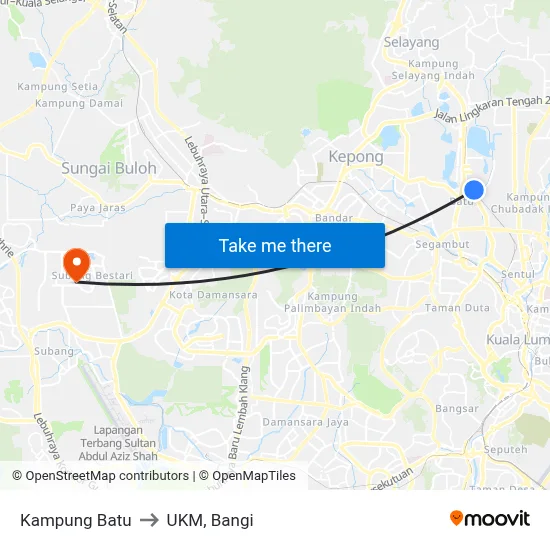 Kampung Batu to UKM, Bangi map