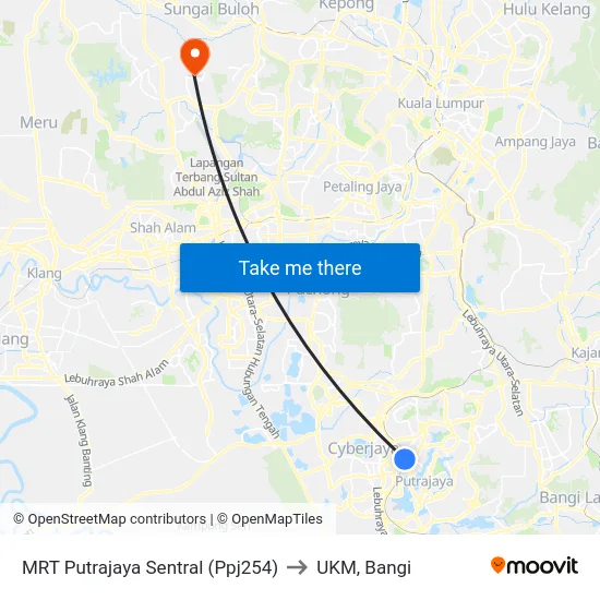 MRT Putrajaya Sentral (Ppj254) to UKM, Bangi map