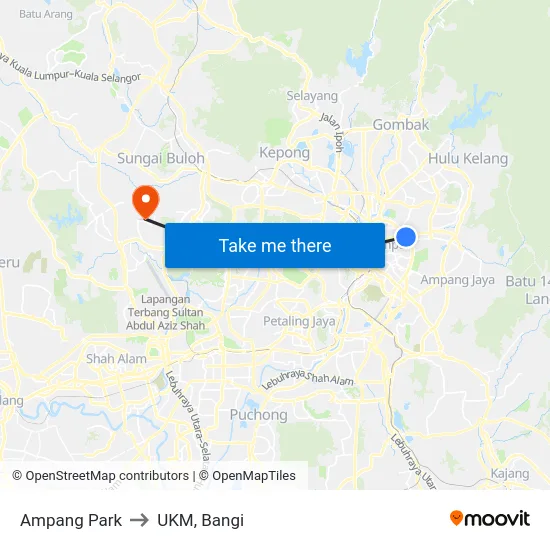 Ampang Park to UKM, Bangi map