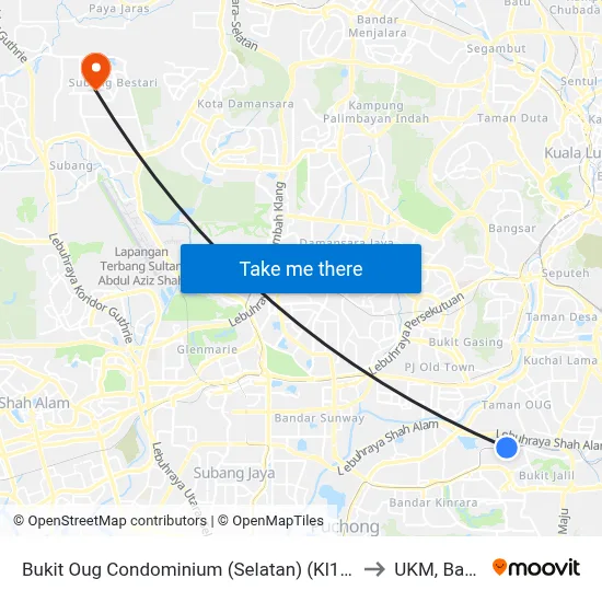 Bukit Oug Condominium (Selatan) (Kl1356) to UKM, Bangi map