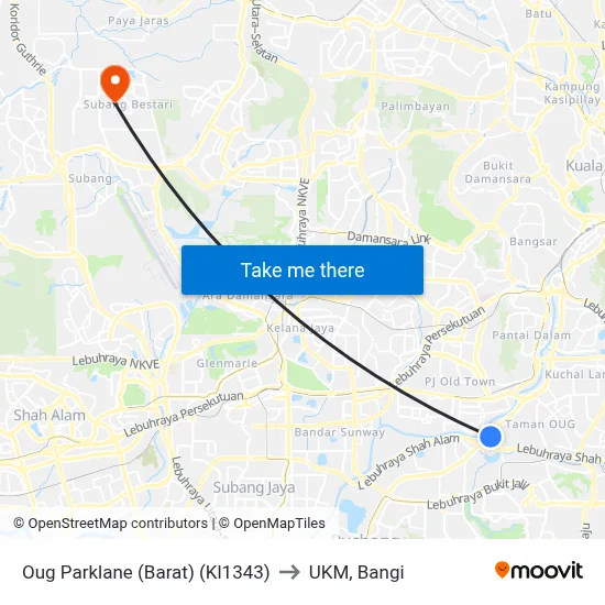 Oug Parklane (Barat) (Kl1343) to UKM, Bangi map