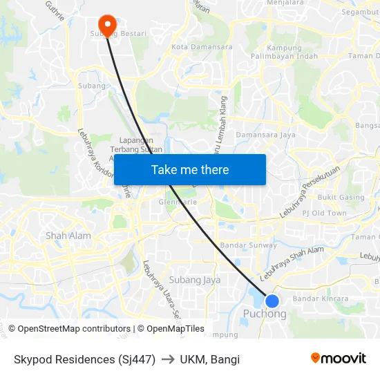 Skypod Residences (Sj447) to UKM, Bangi map