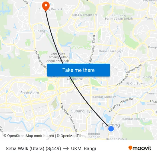 Setia Walk (Utara) (Sj449) to UKM, Bangi map