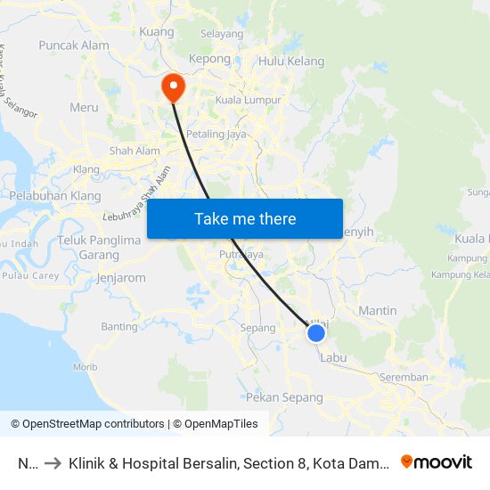 Nilai to Klinik & Hospital Bersalin, Section 8, Kota Damansara, Petaling Jaya, Sel. map