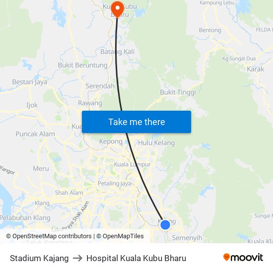 Stadium Kajang to Hospital Kuala Kubu Bharu map