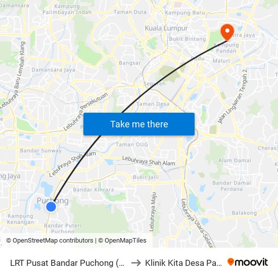 LRT Pusat Bandar Puchong (Sj735) to Klinik Kita Desa Pandan map