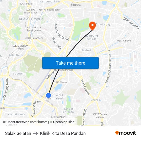 Salak Selatan to Klinik Kita Desa Pandan map