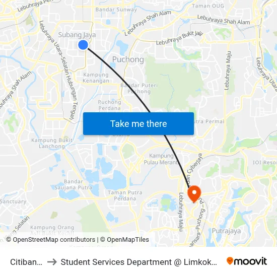 Citibank (Sj146) to Student Services Department @ Limkokwing University of Creative Technology map