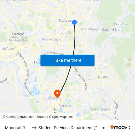 Monorail Raja Chulan (Kl22) to Student Services Department @ Limkokwing University of Creative Technology map