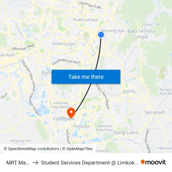 MRT Maluri Pintu B to Student Services Department @ Limkokwing University of Creative Technology map