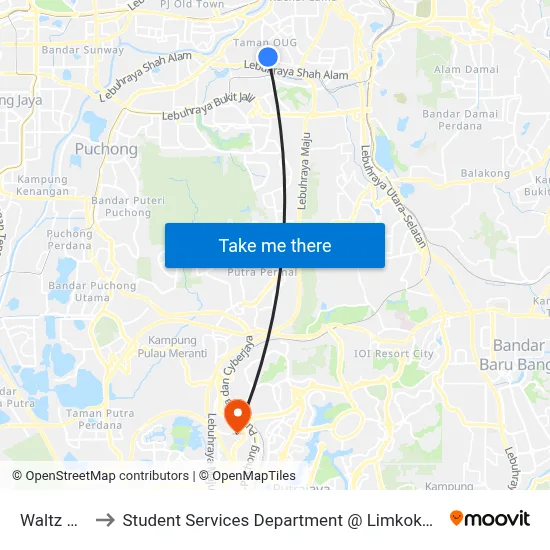 Waltz Residence to Student Services Department @ Limkokwing University of Creative Technology map