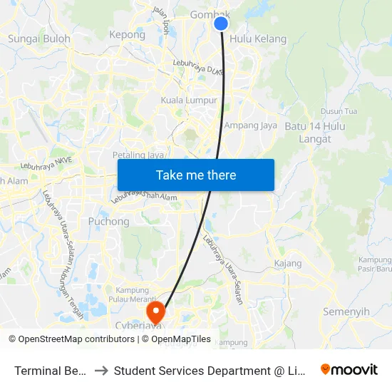 Terminal Bersepadu Gombak to Student Services Department @ Limkokwing University of Creative Technology map