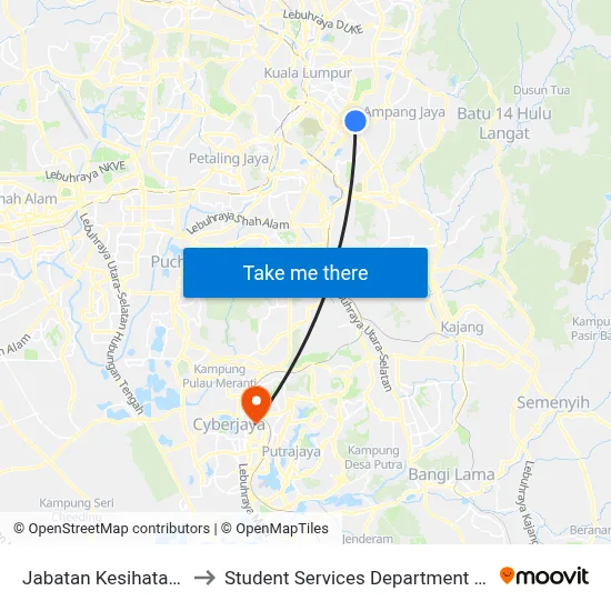 Jabatan Kesihatan & Alam Sekitar DBKL (Kl362) to Student Services Department @ Limkokwing University of Creative Technology map
