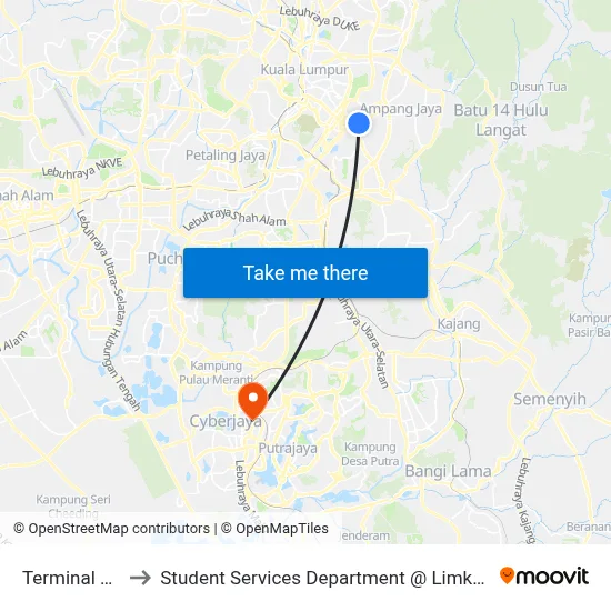 Terminal Maluri (Kl869) to Student Services Department @ Limkokwing University of Creative Technology map