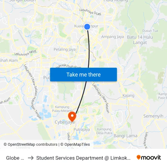 Globe KL (Kl37) to Student Services Department @ Limkokwing University of Creative Technology map
