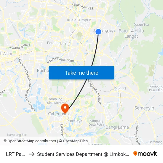 LRT Pandan Jaya to Student Services Department @ Limkokwing University of Creative Technology map