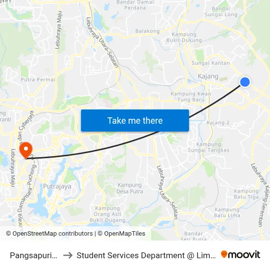 Pangsapuri Perdana Impian to Student Services Department @ Limkokwing University of Creative Technology map