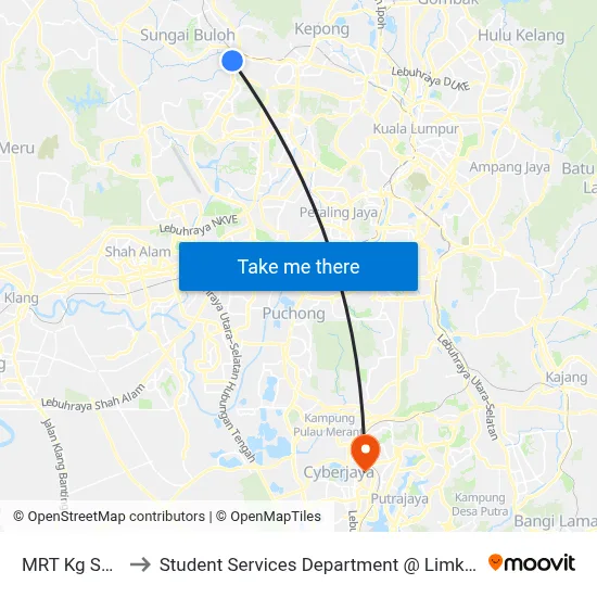 MRT Kg Selamat Pintu B to Student Services Department @ Limkokwing University of Creative Technology map