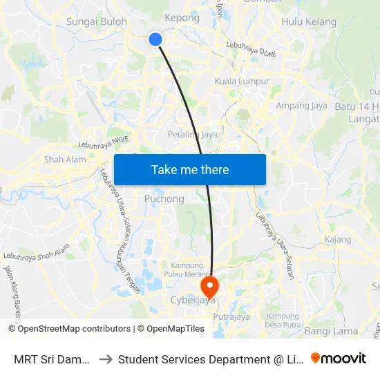 MRT Sri Damansara Barat Pintu A to Student Services Department @ Limkokwing University of Creative Technology map