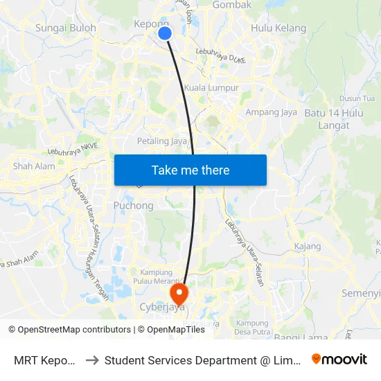 MRT Kepong Baru Pintu B to Student Services Department @ Limkokwing University of Creative Technology map