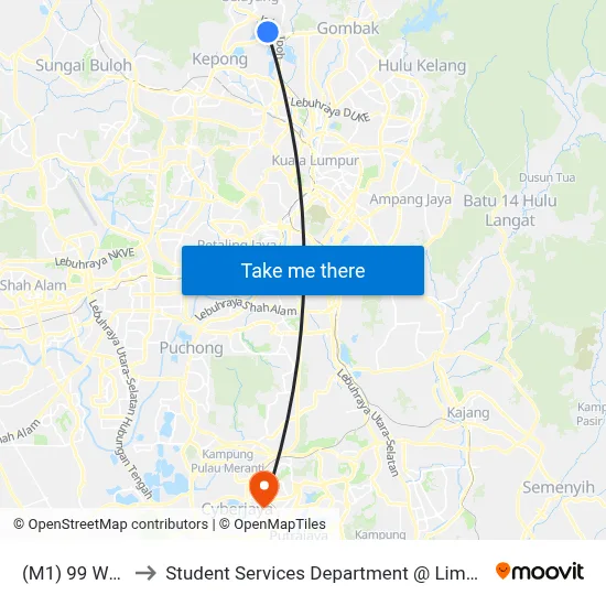 (M1) 99 Wonderland Park to Student Services Department @ Limkokwing University of Creative Technology map
