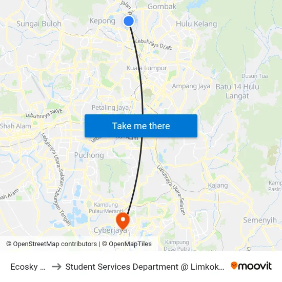 Ecosky Residence to Student Services Department @ Limkokwing University of Creative Technology map