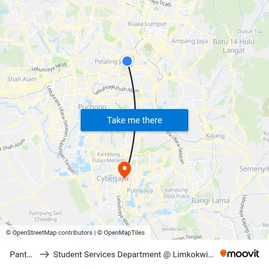 Pantai Murni to Student Services Department @ Limkokwing University of Creative Technology map