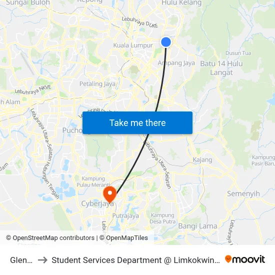 Gleneagles to Student Services Department @ Limkokwing University of Creative Technology map