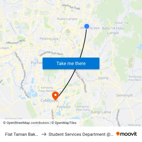 Flat Taman Bakti/Lrt Pandan Indah (Opp) to Student Services Department @ Limkokwing University of Creative Technology map