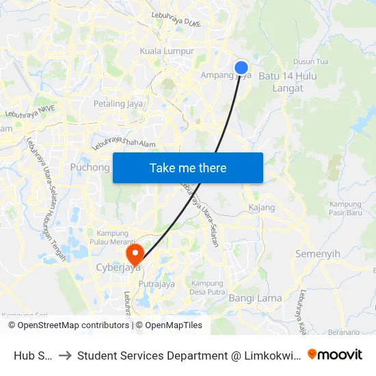 Hub Sri Nilam to Student Services Department @ Limkokwing University of Creative Technology map