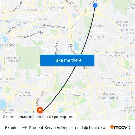 Ekocheras Mall to Student Services Department @ Limkokwing University of Creative Technology map