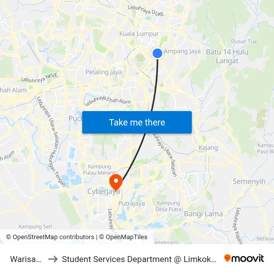 Warisan Cityview to Student Services Department @ Limkokwing University of Creative Technology map