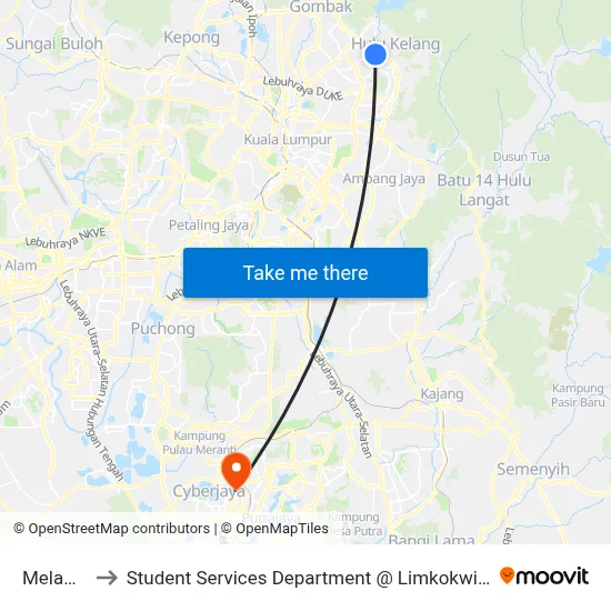 Melawati Mall to Student Services Department @ Limkokwing University of Creative Technology map