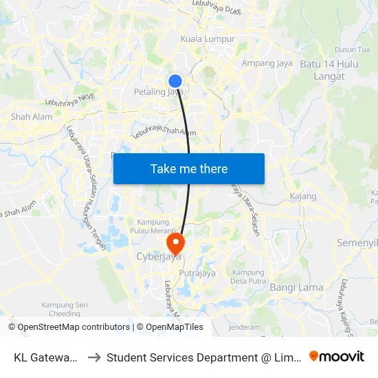 KL Gateway - LRT Universiti to Student Services Department @ Limkokwing University of Creative Technology map