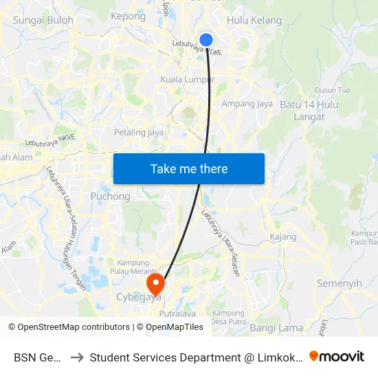 BSN Genting Klang to Student Services Department @ Limkokwing University of Creative Technology map